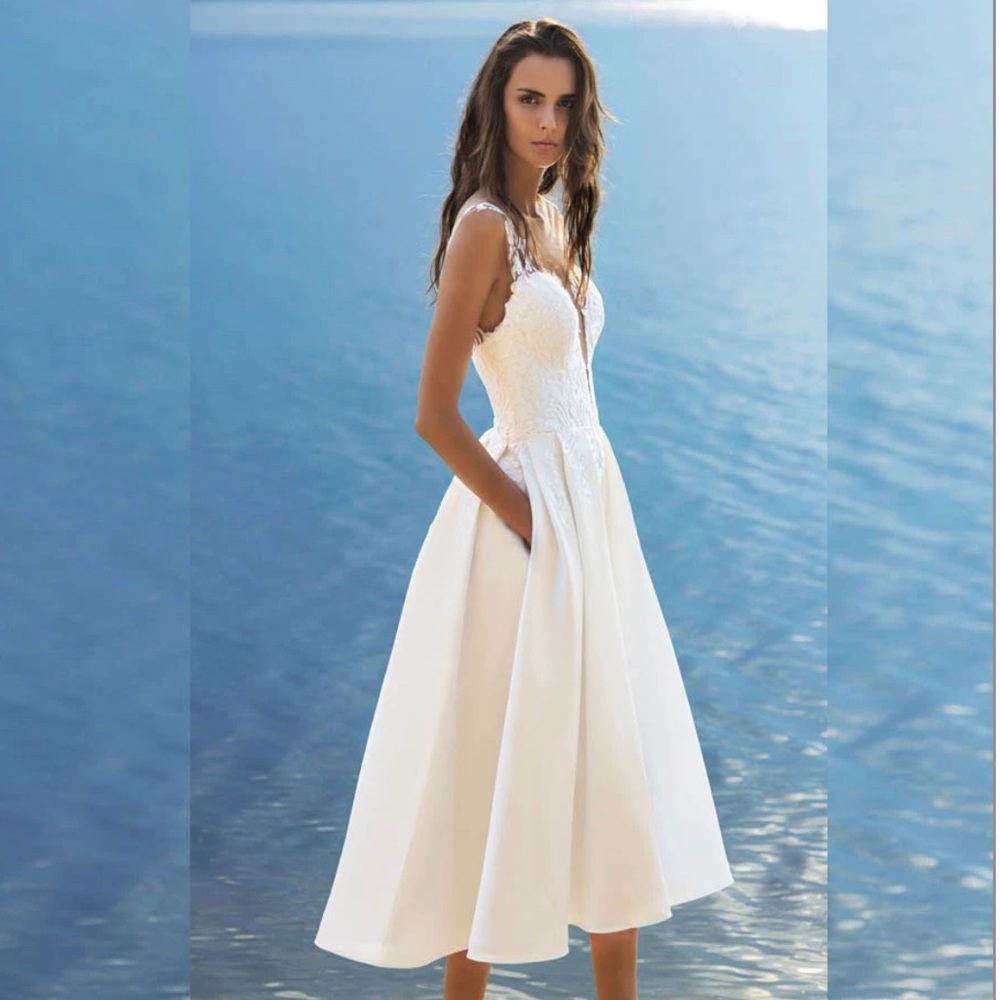 Elegant White Midi Dress - Wedding, Party, Summer